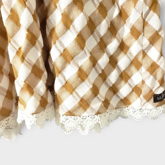 Matilda Jane Enchanted Garden Firefly Flutter Sleeve Top Sz 10 Tan Plaid Cottage - Picture 3 of 10